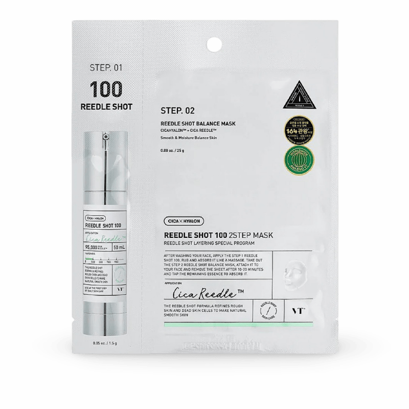 Lakštinės kaukės ir serumo rinkinys VT Cosmetics - Reedle Shot 100 2 Step Mask