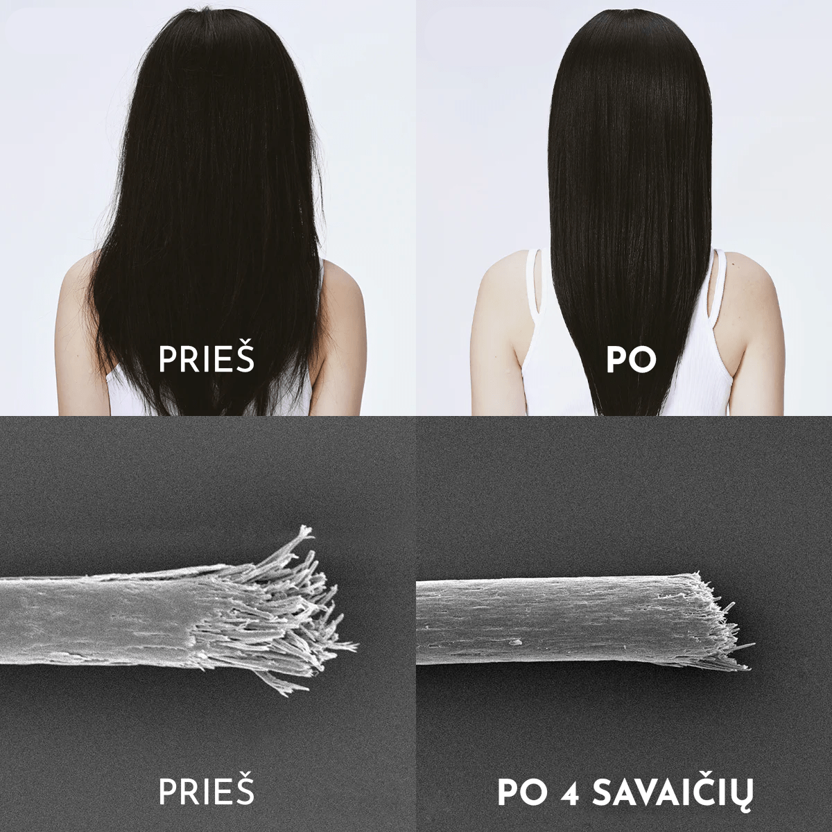 COSRX Peptide-132 Ultra Perfect Hair Bonding Oil Serum prieš ir po