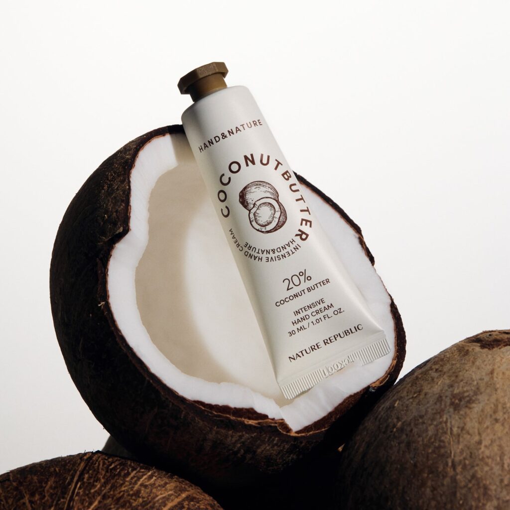 Nature Republic Hand & Nature Coconut Butter Intensive Hand Cream, 30ml rankų kremas