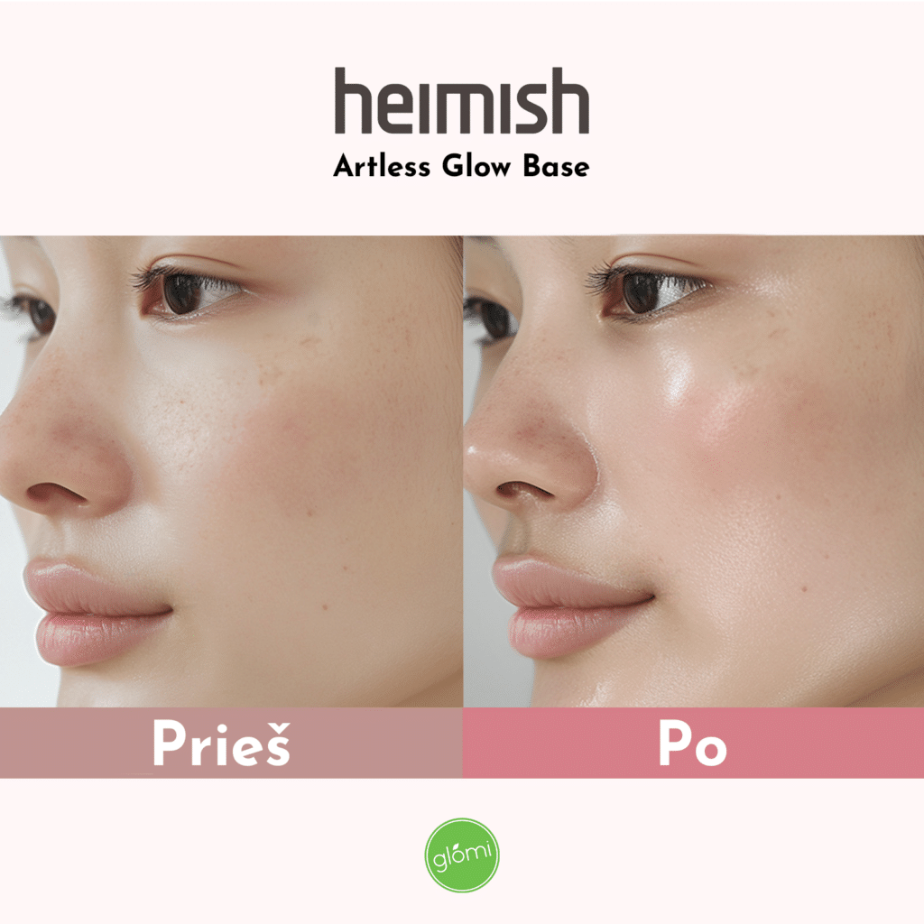 Heimish Artless Glow Base SPF50+ PA++++, 40ml efektas
